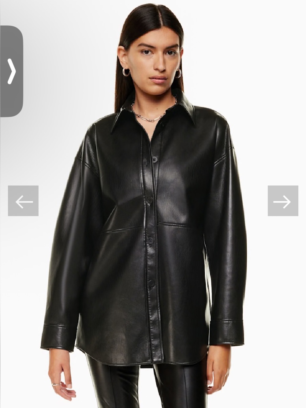 Aritza - Babaton Black Vegan Leather Button-Front Shirt Jacket